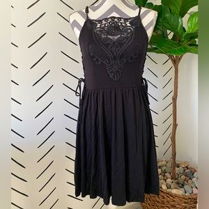 Xhiliration Black Mini Dress with Lace Adjustable Spaghetti Straps